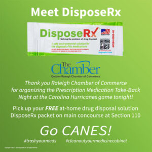 Promotional Piece regarding DisposeRx sponsorship at Carolina Hurricanes