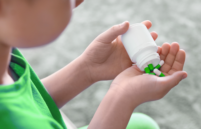 A child risks accidental ingestion of a medication.