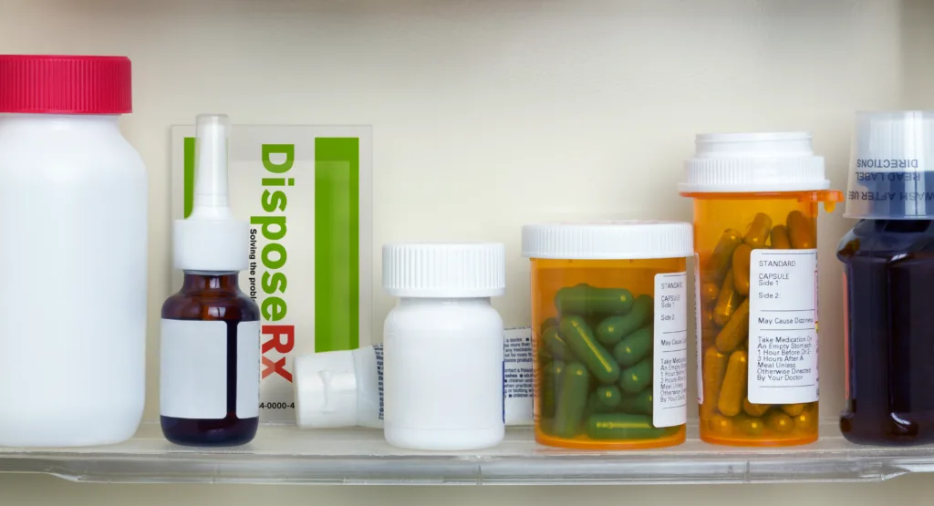 DisposeRx Packet in medicine cabinet